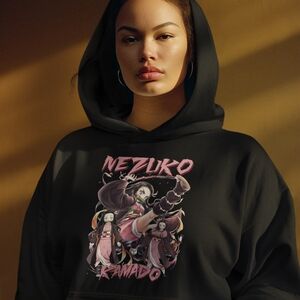 Gildan Black Hoodie with Nezuko Kamado Anime Design